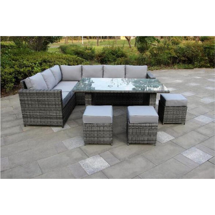 Barcelona 9 Seater Rattan Garden Furniture Dining Set In Grey