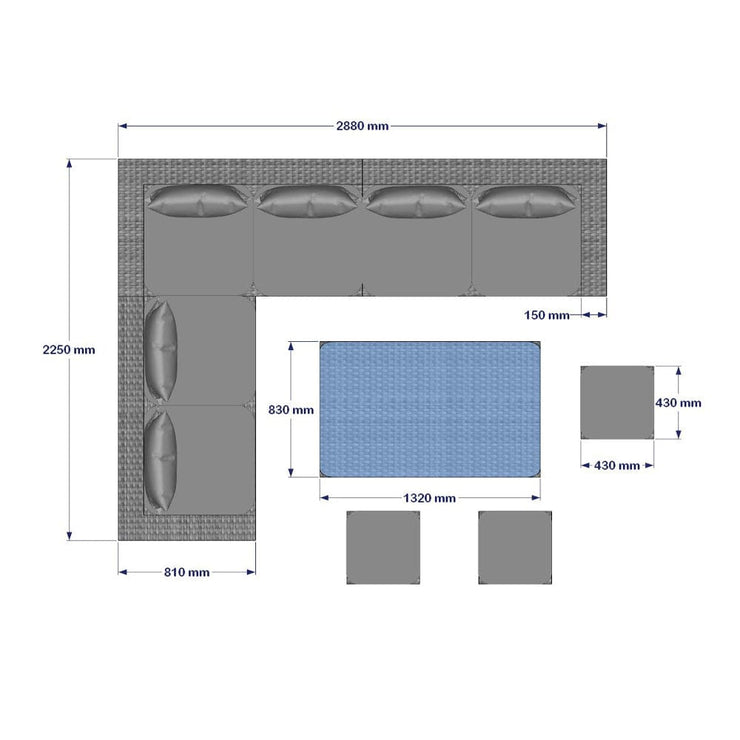 Papaver 9 Seater Rattan Garden Dining Set In Grey | Furniture Maxi