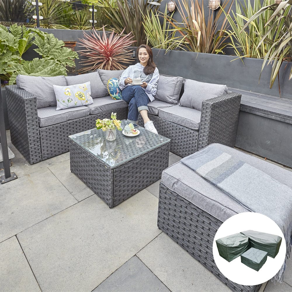 vancouver 7 seater rattan garden sofa set in black