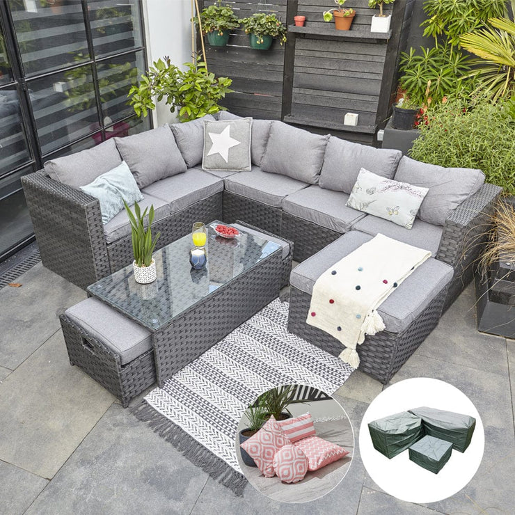 vancouver 5 seater rattan garden furniture set in black