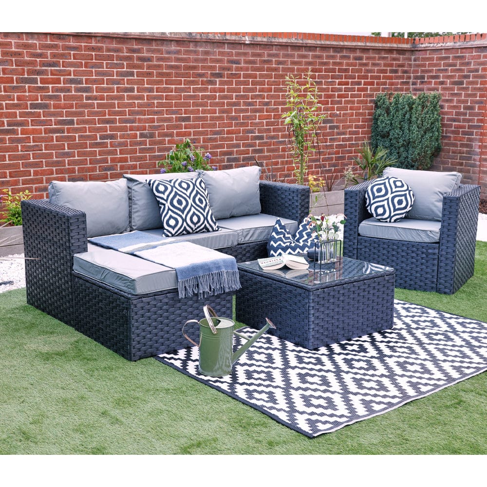 Vancouver 5 Seater Rattan Garden Furniture Set In Black