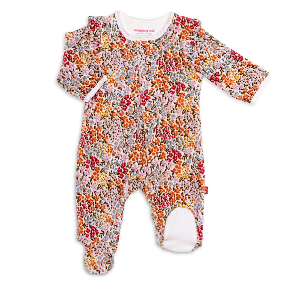 Ditsy Garden Velour Footed Romper