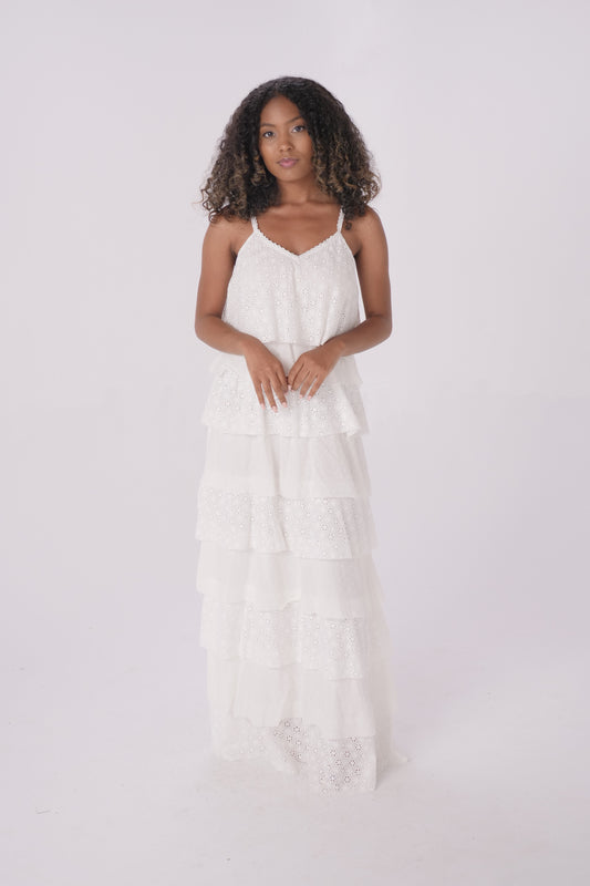 White Eyelet Embroidered Maxi Dress – Solitaire