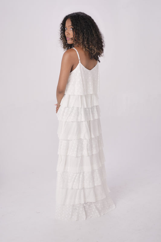 White Eyelet Embroidered Maxi Dress – Solitaire