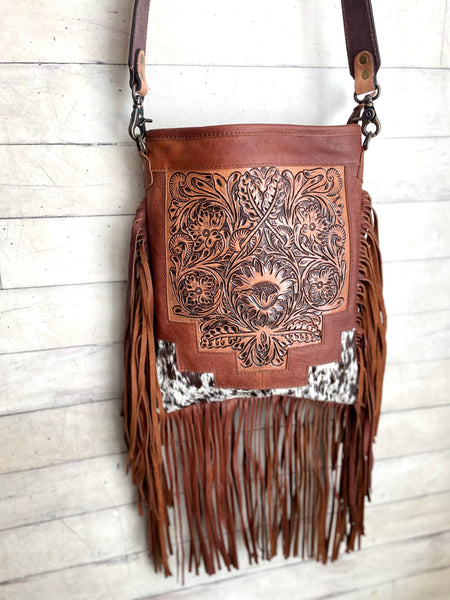 tooled leather fringe purse