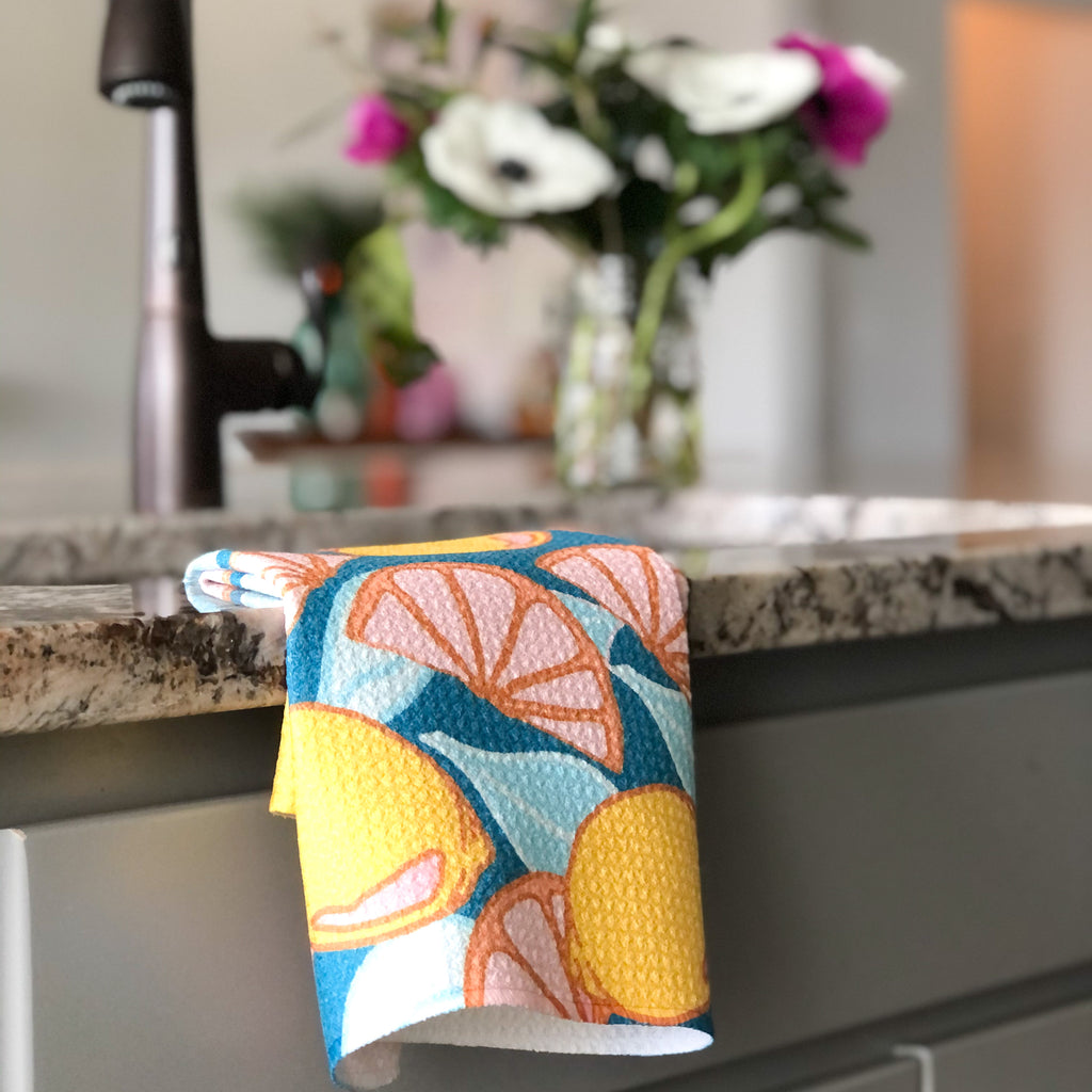 Turtle Kitchen Decor Dish Towel - Hibiscus Jazz