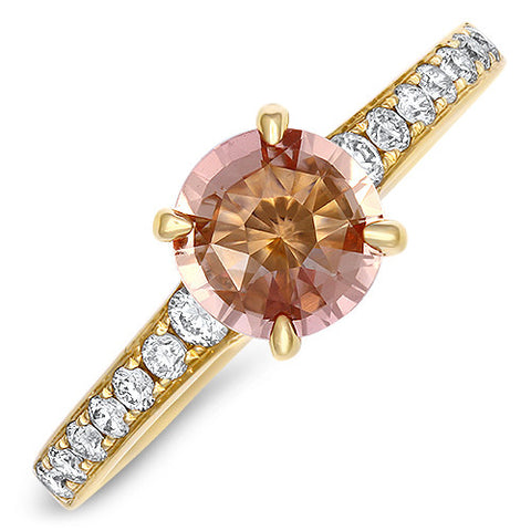 1.16ct Round Padparadscha Ring with Diamond Accents in 14K Yellow Gold