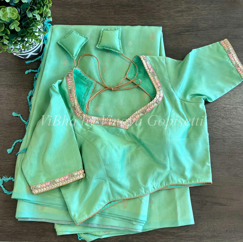 Dark Mint Green Kanjivaram Soft Silk and Blouse