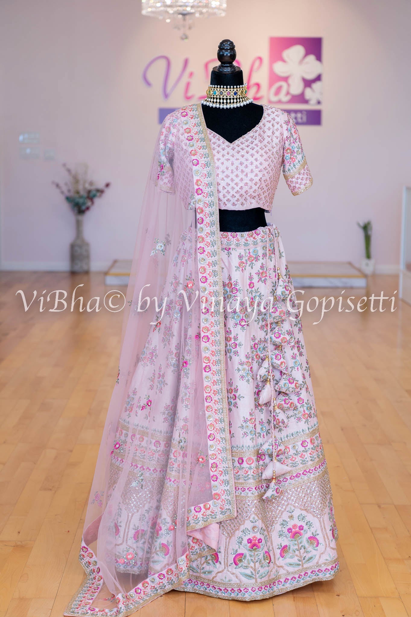 A Baby Pink Spun Silk Kurta With Sharara & Rani Mothra Dupatta.