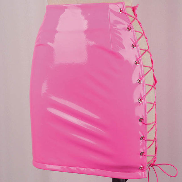 Barbie Latex Leather Vinyl Lace Up Side Mini Skirt Iconic Trendz Boutique