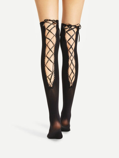 Over knee lace up back stockings socks – Iconic Trendz Boutique