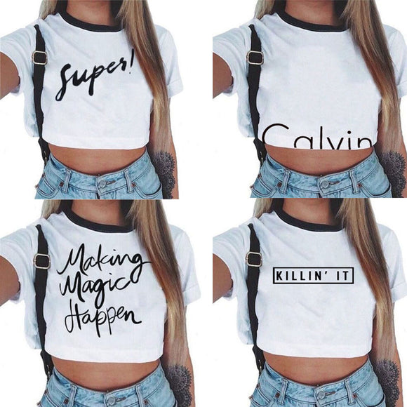 Ladies causal text killin it calvin super magic crop tshirt tops - Iconic Trendz Boutique