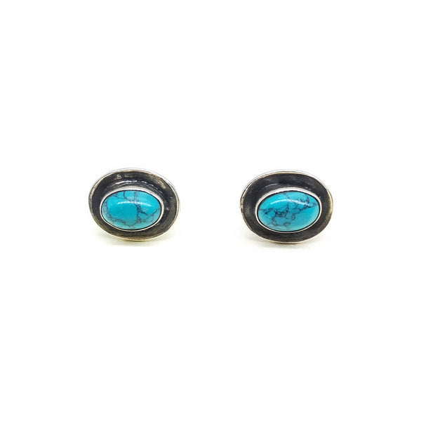92.5 Pure Silver Turquoise Oxidized Studs by FLAUNT BASKET.