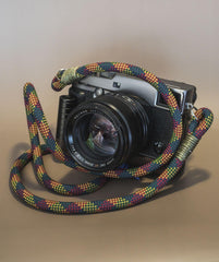 X Black Flat Rope black Leather Camera Strap Bronze X 