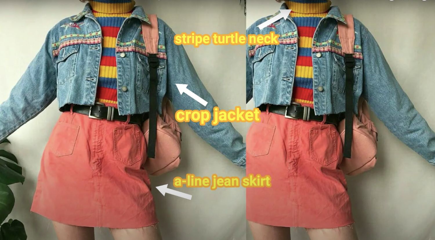 Stripe Turtleneck, Crop Jacket, A-lined Jean Skirt