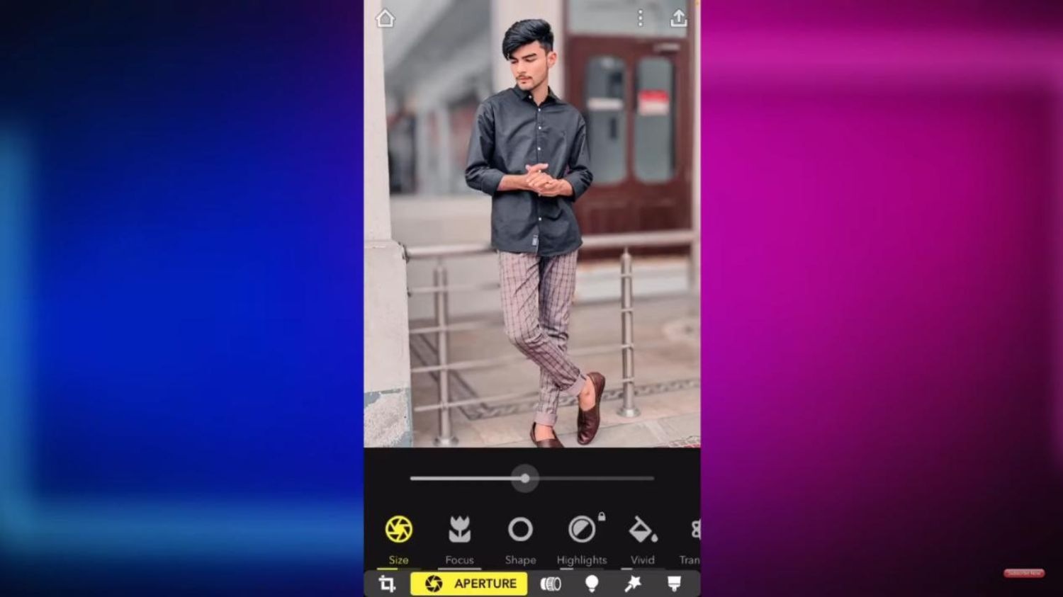 Click on the focus command and your photo will automatically have a blurred background