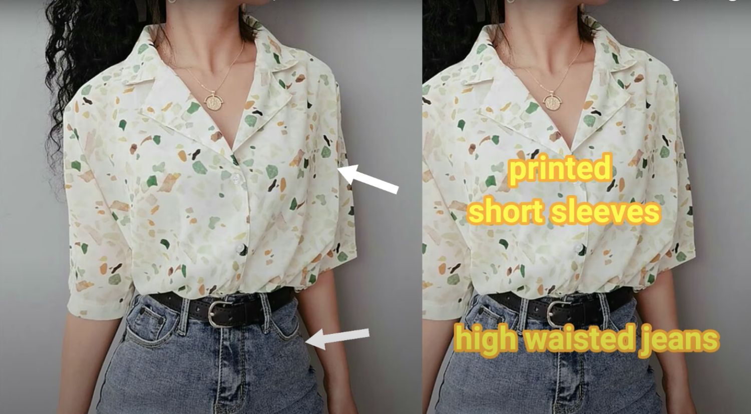outfit of Printed Short Sleeves, High Waisted Jeans