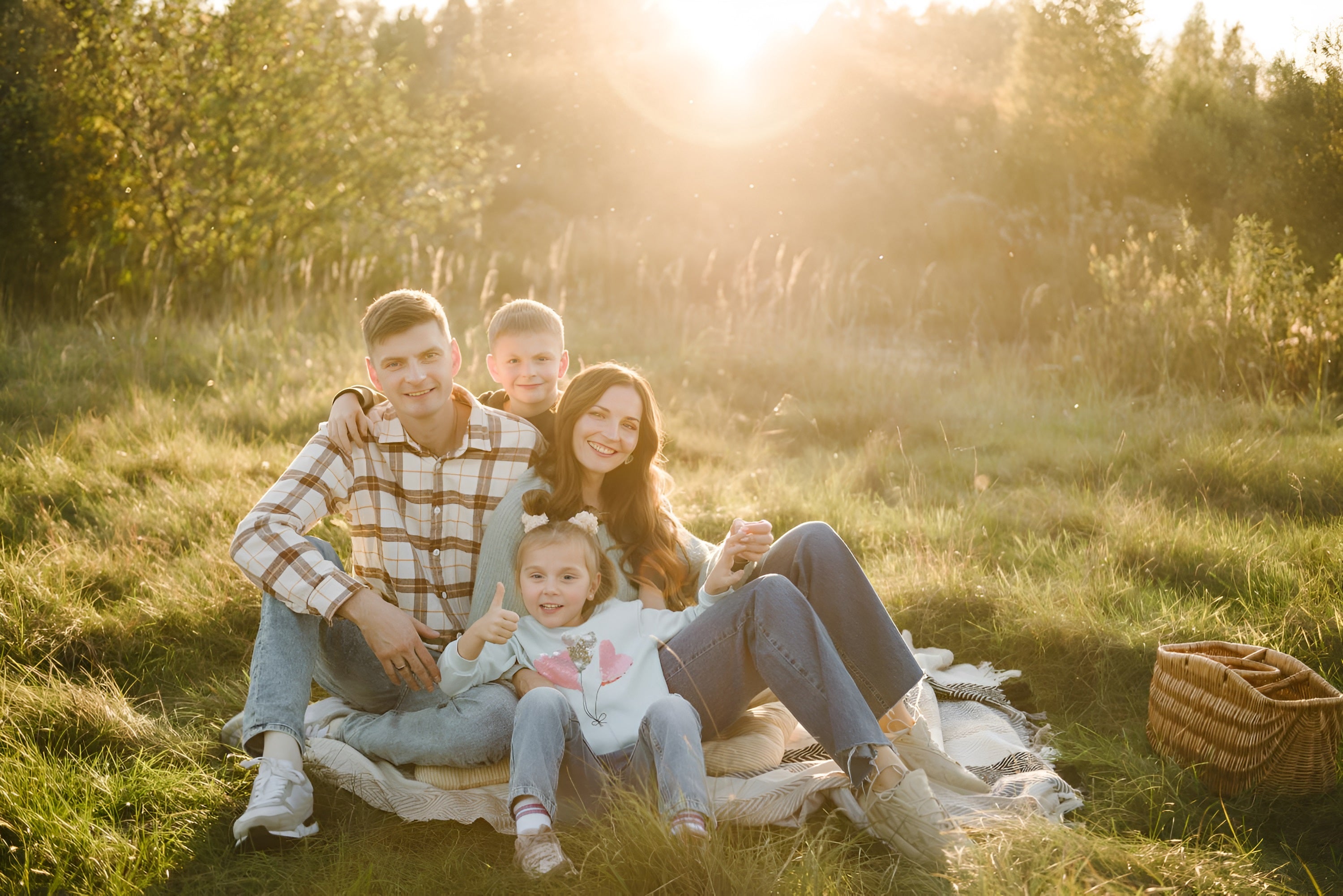 A pose to express the feeling that the whole family is a team