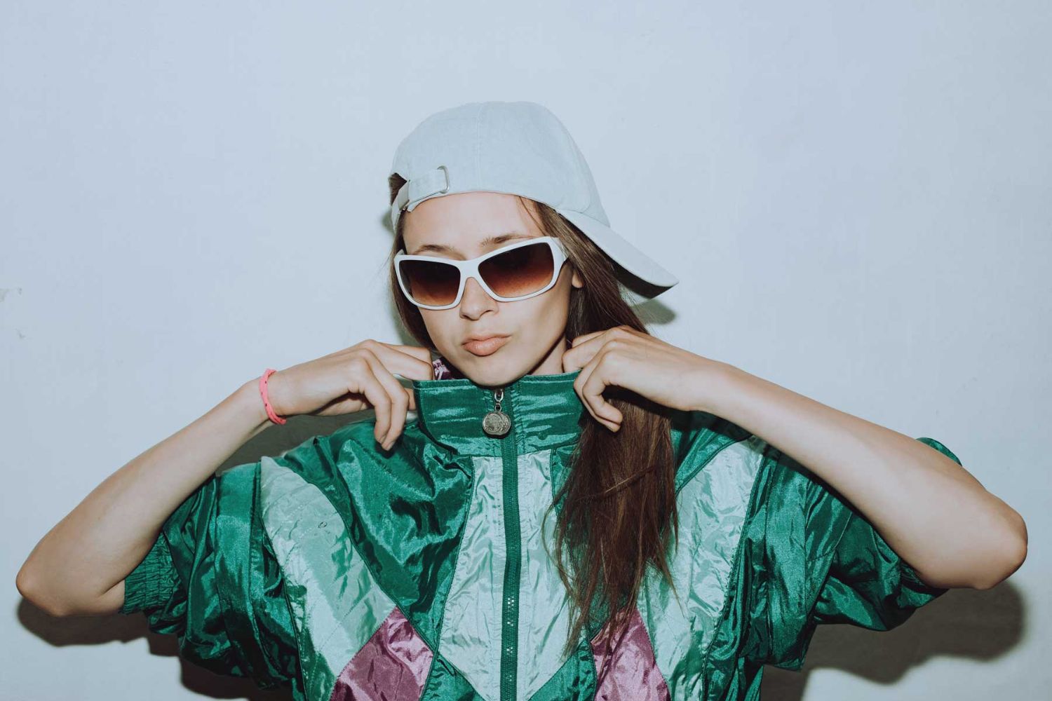 fashion girl with green jacket and sunglasses