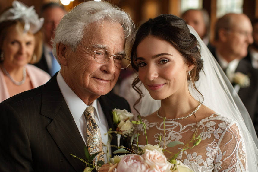 Bride and elder relative posing at the wedding.