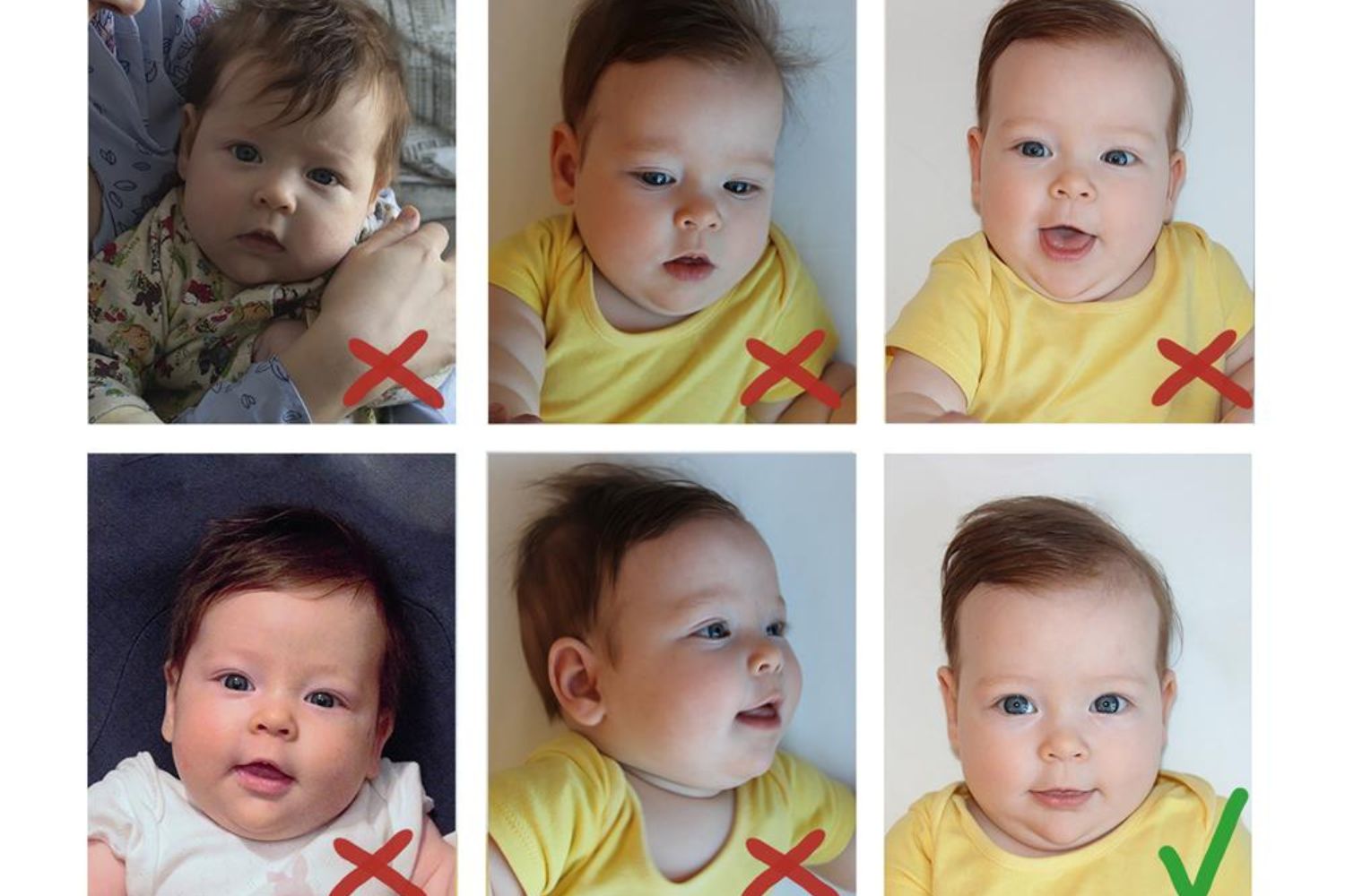 baby headshot photos with right and wrong facial expressions