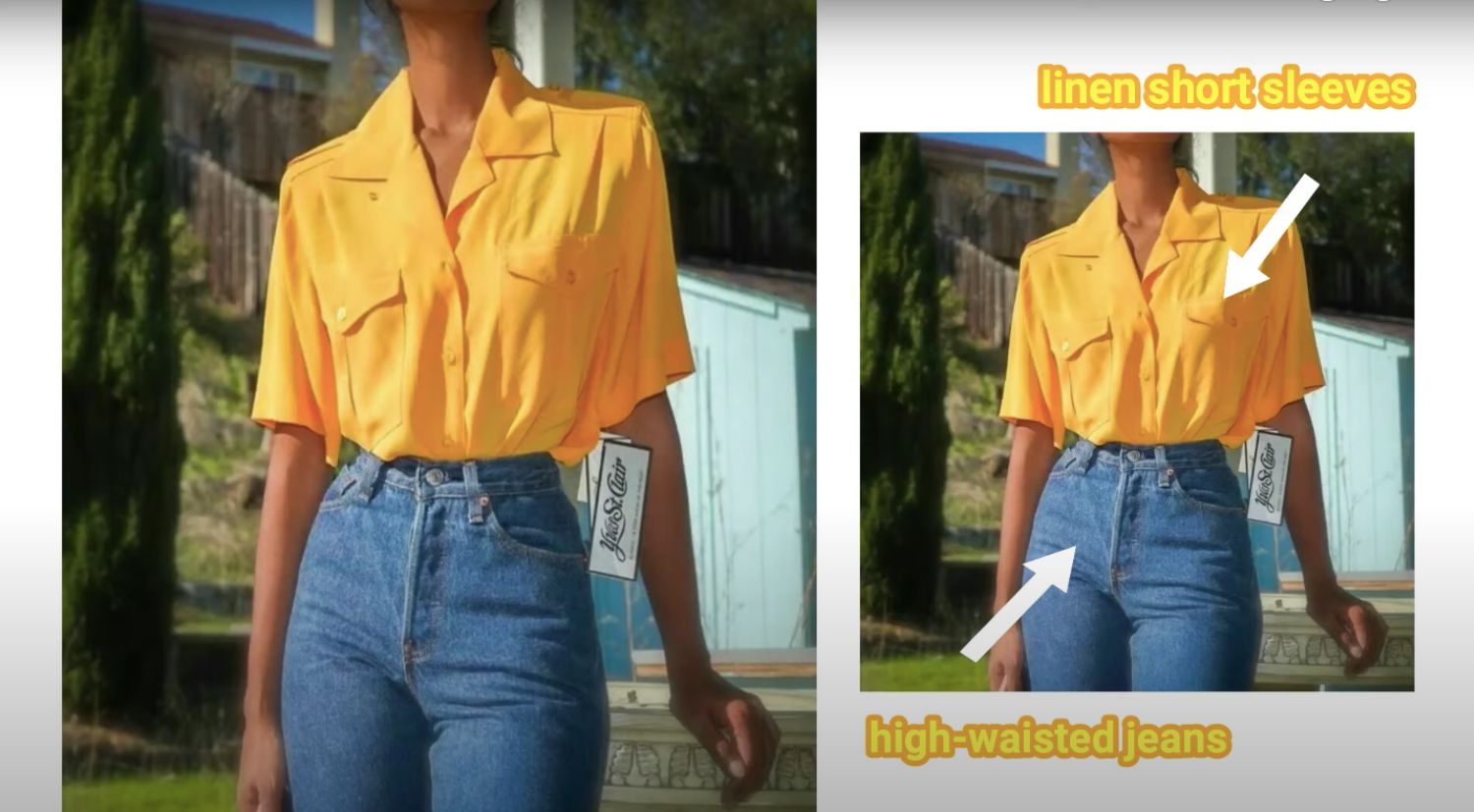90s outfit of yellow Short Sleeves and High Waist Jeans