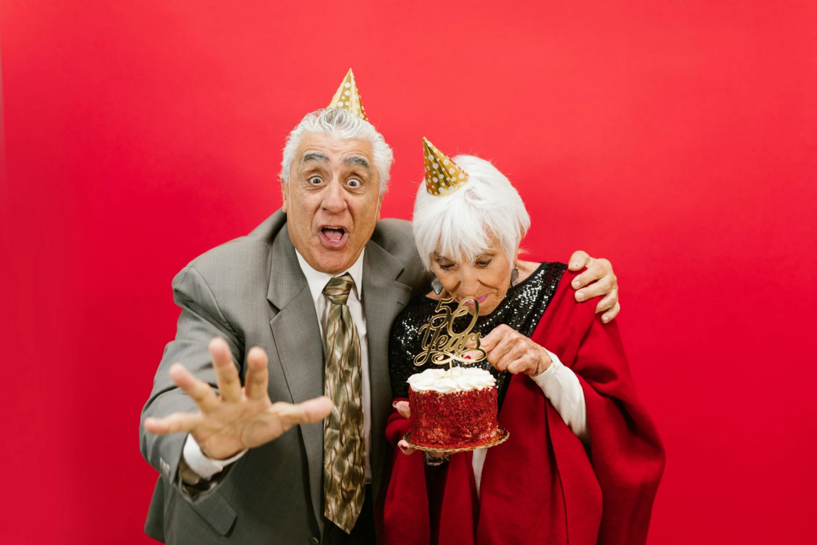 Elderly couple celebrating 50 years together