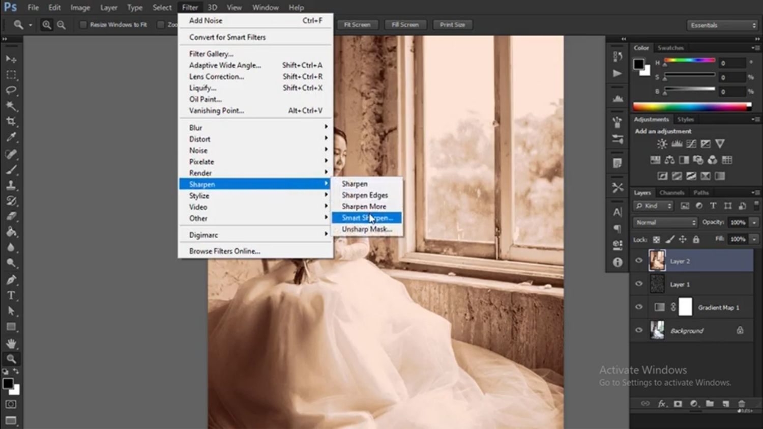 sepia-toned portrait photo-processing tutorial in Photoshop
