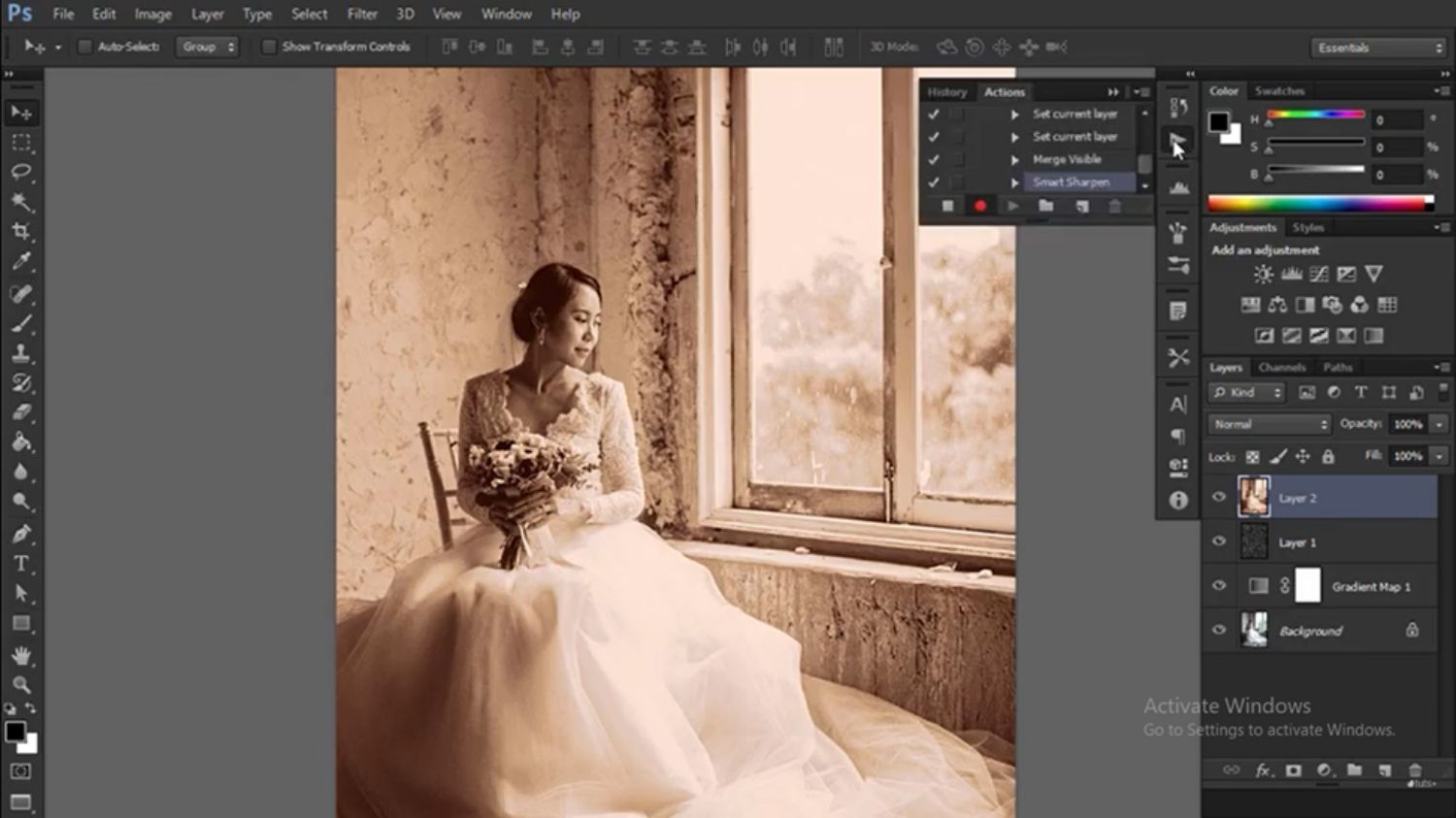 sepia-toned portrait photo-processing tutorial in Photoshop
