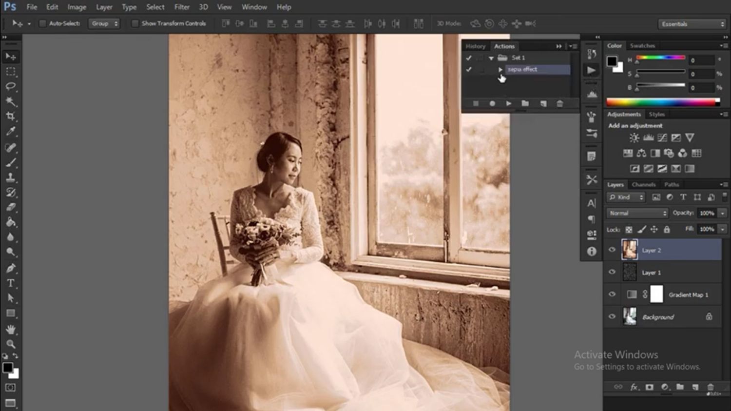 sepia-toned portrait photo-processing tutorial in Photoshop