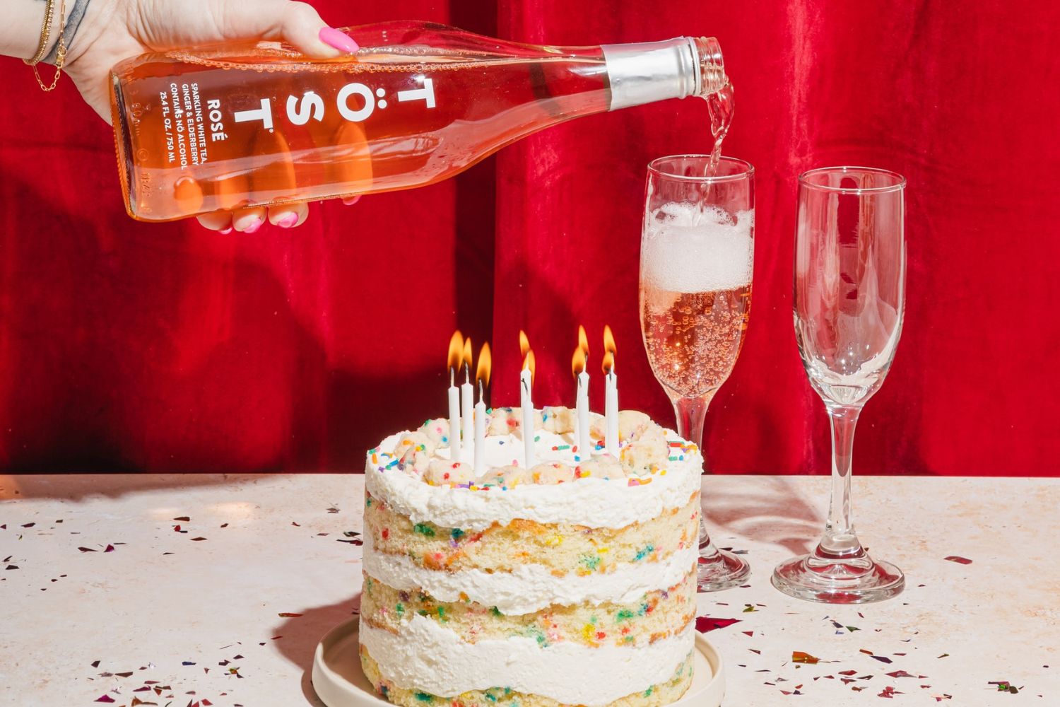 birthday photo of cake and drinks