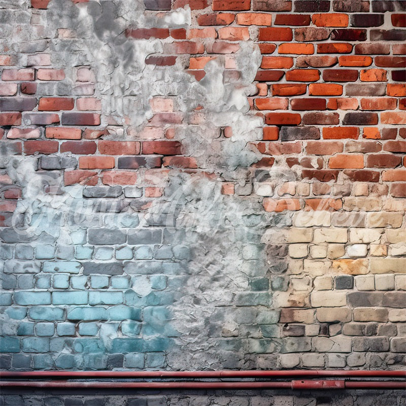 Kate Painterly Dark Angel Wings on Distressed White Brick Backdrop Designed  by Mini MakeBelieve