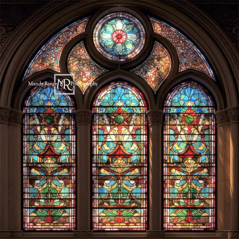 Kate Gothic Arched Stained Glass Window Backdrop Designed by Mandy Rin