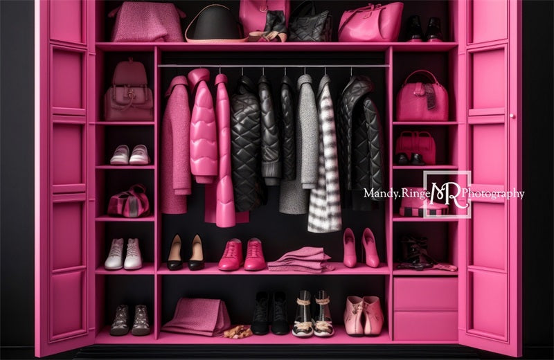 Kate Pink and Black Doll Closet Backdrop Designed by Mandy Ringe Photo