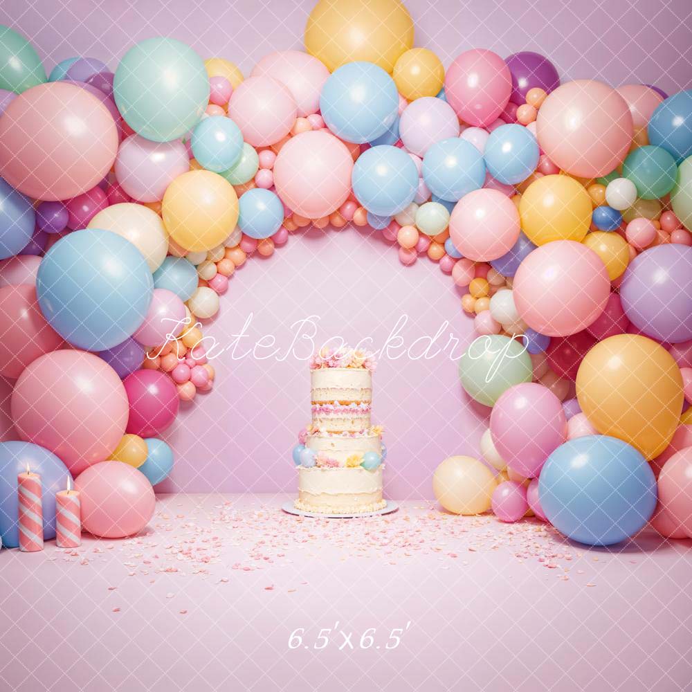Kate Pastel Rainbow Balloon Arch Backdrop Designed by Mandy Ringe  Photography