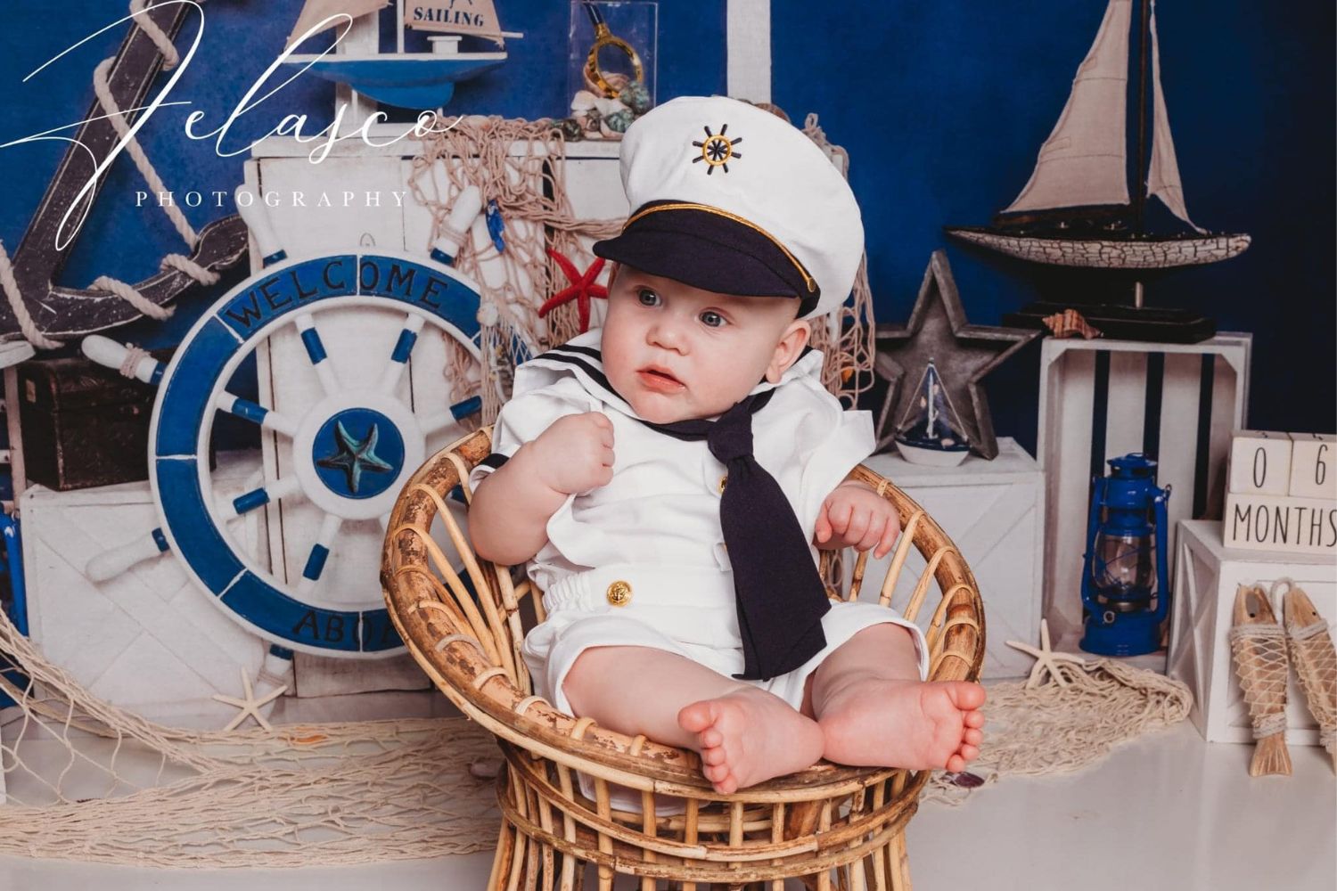baby photo with Kate Summer Sailor Sailing Blue Backdrop Designed by Emetselch