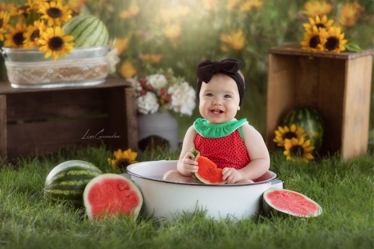 photo of baby eating watermelon