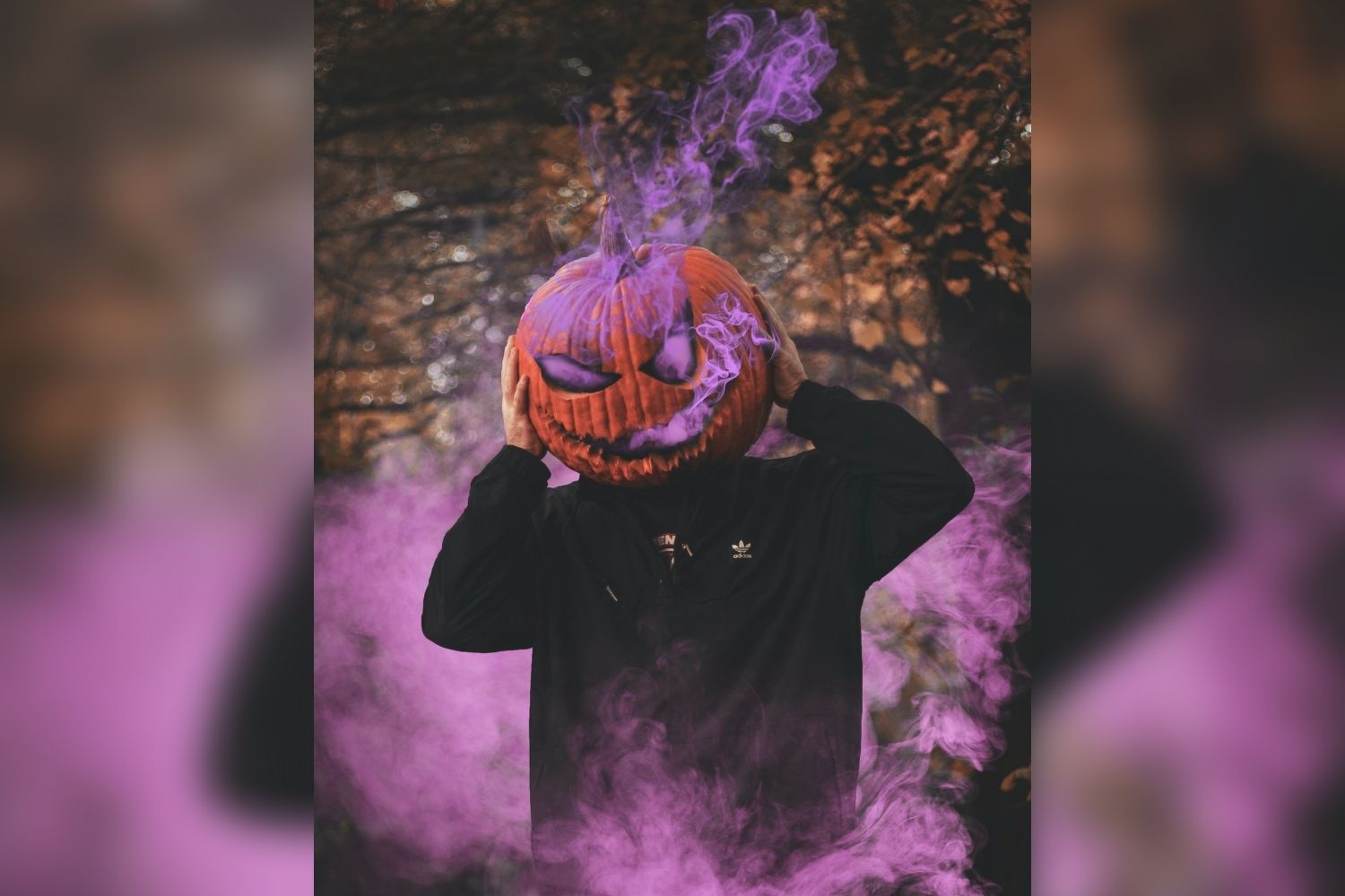 pumpkin head photo of a man with smoke 