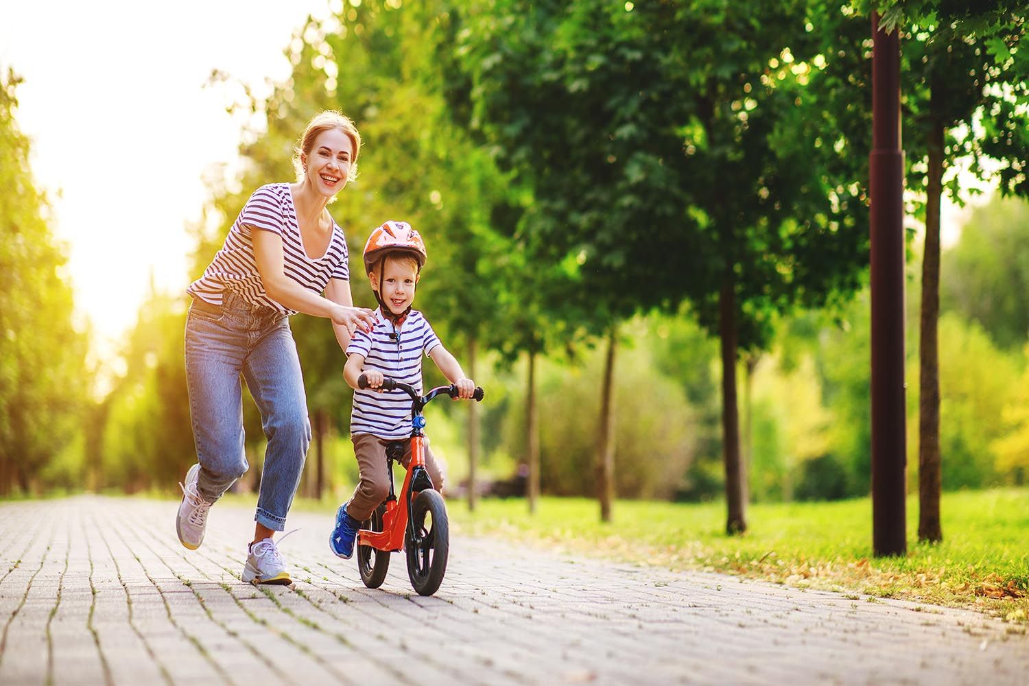 mom and son riding bike 