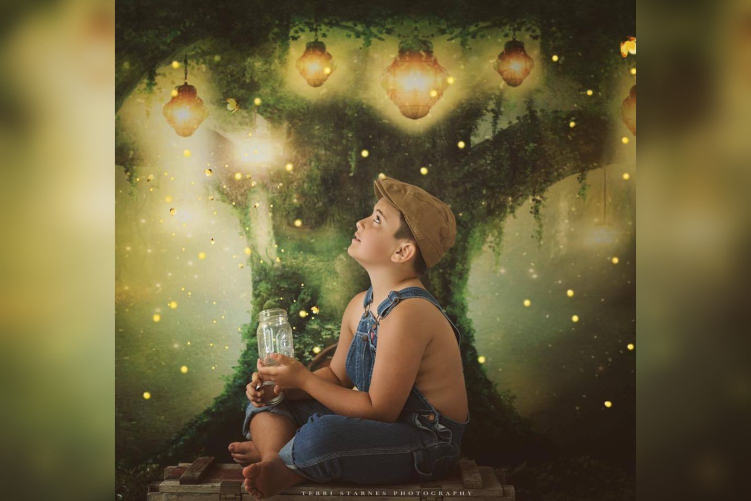 a boy exploring the fantasy world by holding a lamp