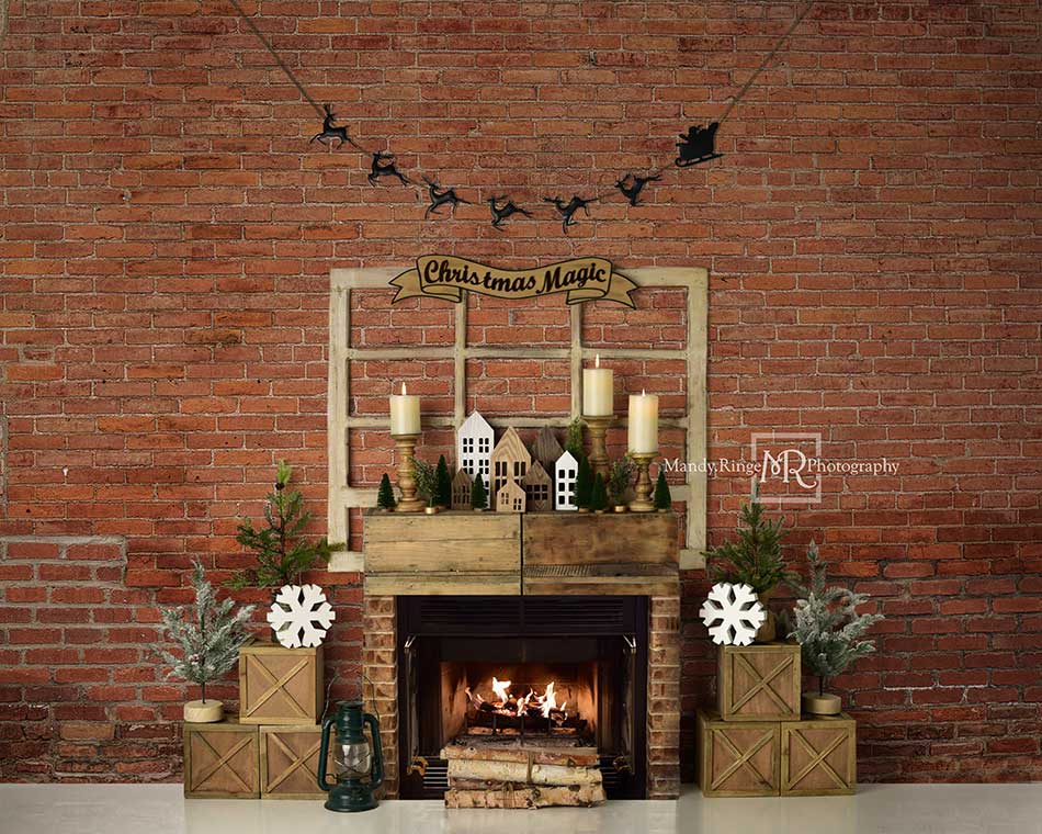 Kate Christmas Magic Red Brick Fireplace Backdrop for photography