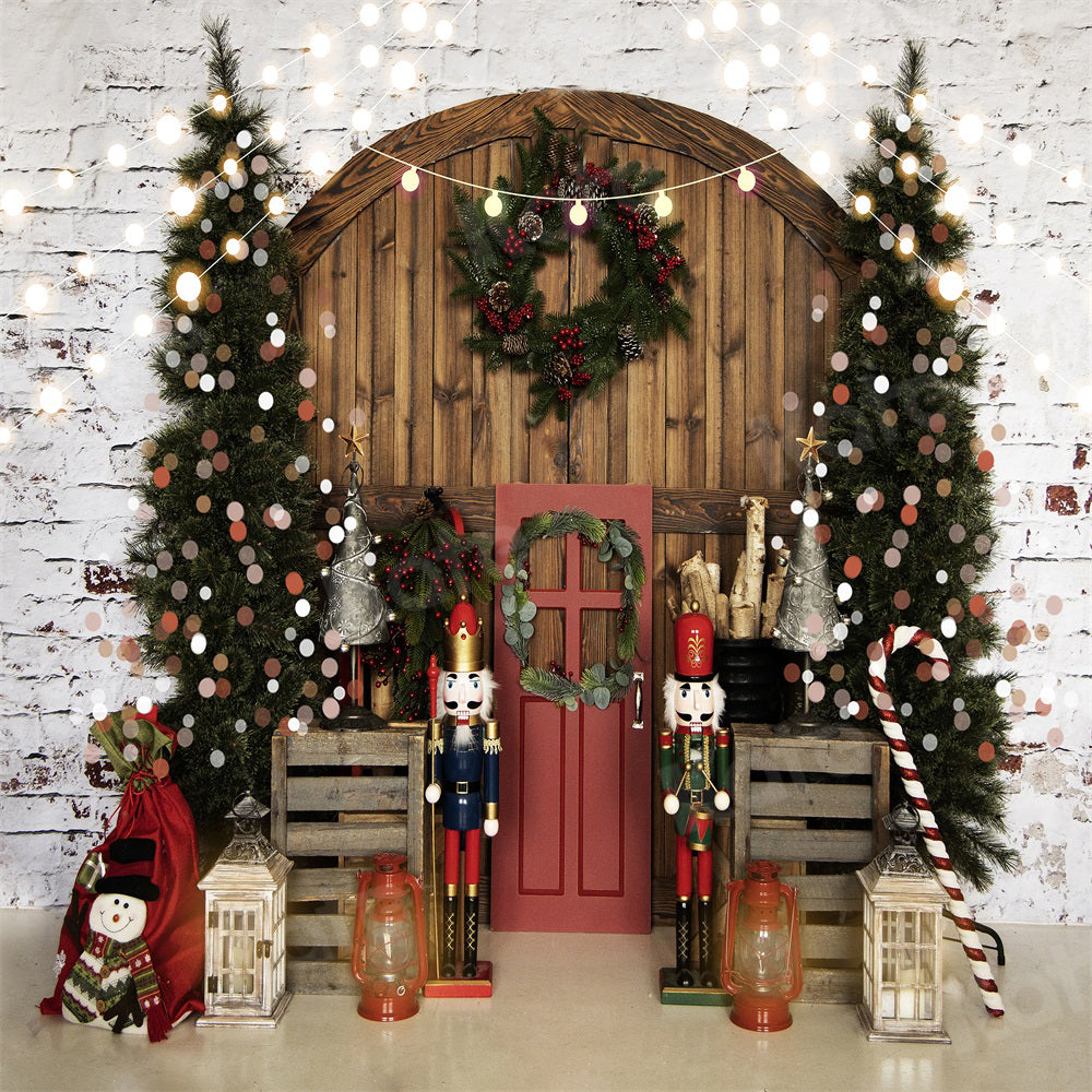 Kate Christmas Backdrop Nutcracker Barn White Brick Wall for Photograp ...