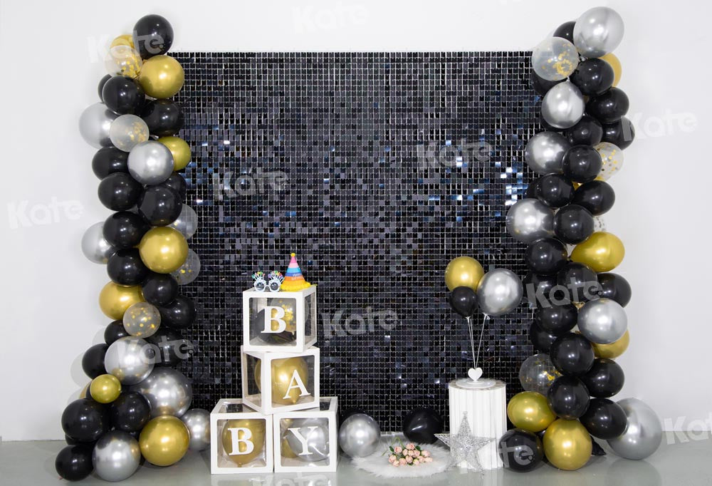 RTS Kate White Black Silver Glitter Birthday Wedding Backdrop Photogra