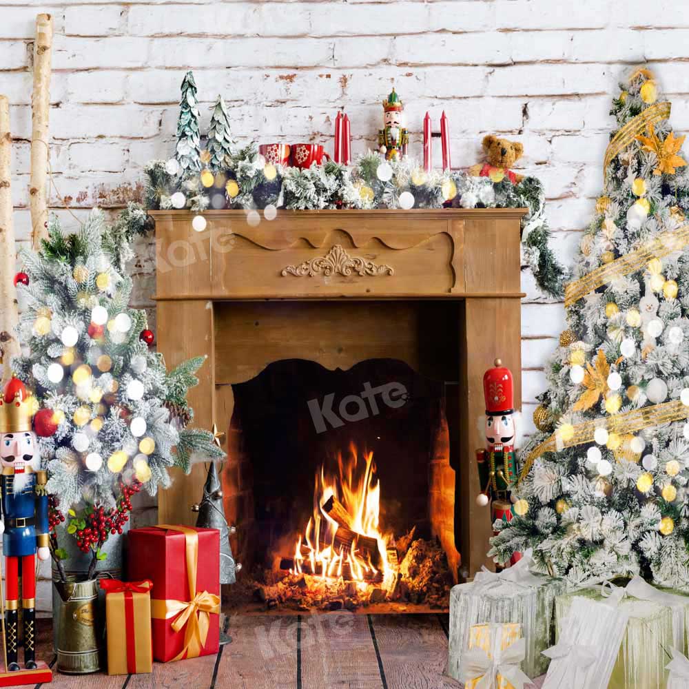 Christmas Photo Backdrop Fireplace Xmas Tree Candle LV-977 – Dbackdrop