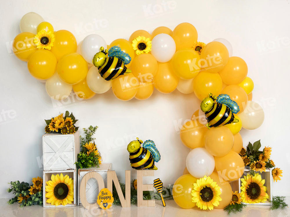 Kate Summer Birthday Bee Yellow Balloon Backdrop Designed by Emetselch ...