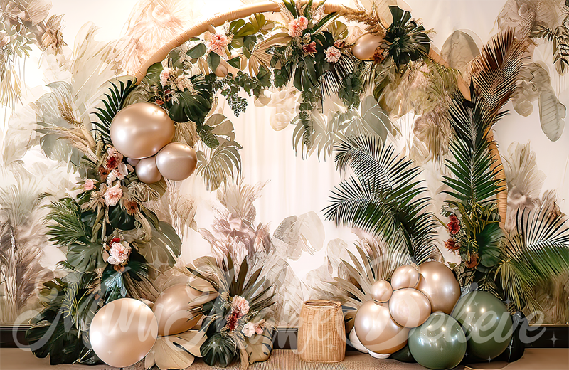 Kate Painterly Fine Art Beach Flower and Balloon Arch Cake Smash Birthday  Backdrop for Photography