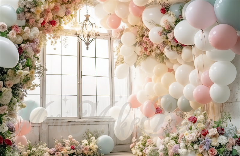 Kate Painterly Fine Art Fun Tropical Flower Balloon Arch Watercolor Wall  Backdrop for Photography