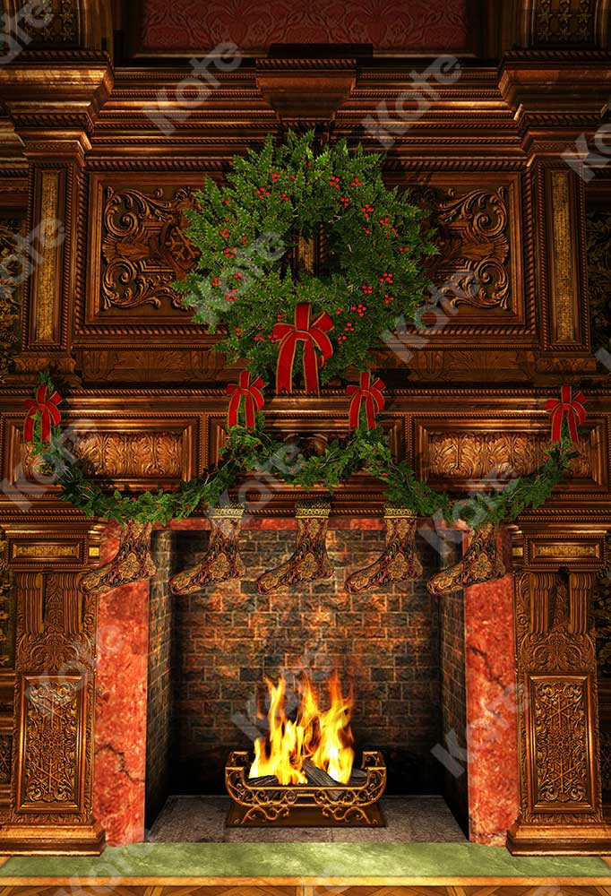 Kate Christmas Fireplace Stockings Backdrop Photography – Katebackdrop