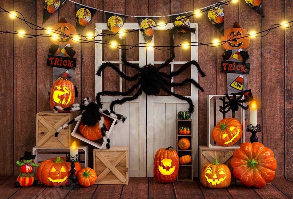 Kate Halloween Fall Pumpkin Spider Thanksgiving Backdrop for Photography