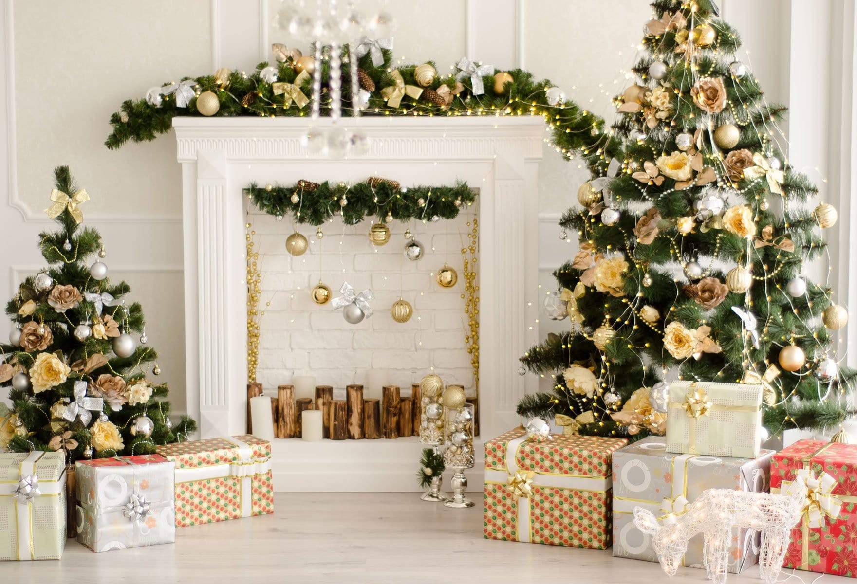 Kate Christmas Decorations Presents Fireplace Backdrop – Katebackdrop